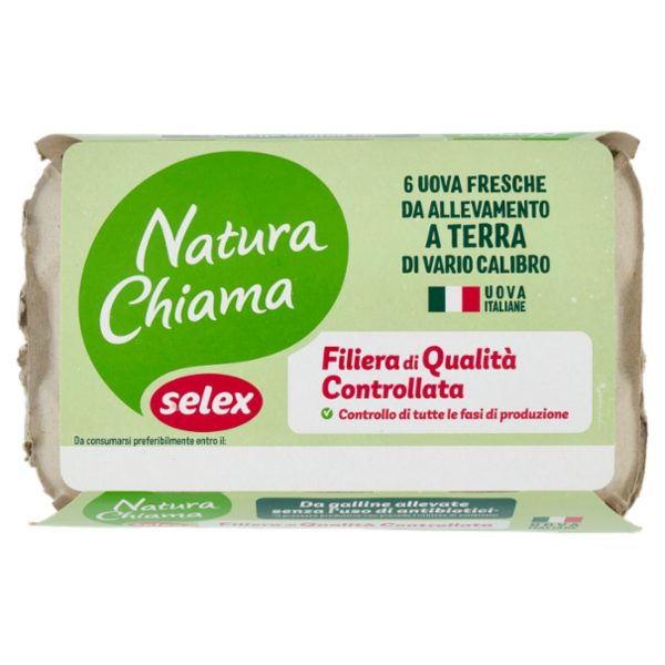 Selex Natura Chiama 6 Uova Fresche da Galline Allevate senza Uso di Antibiotici di Vario Calibro