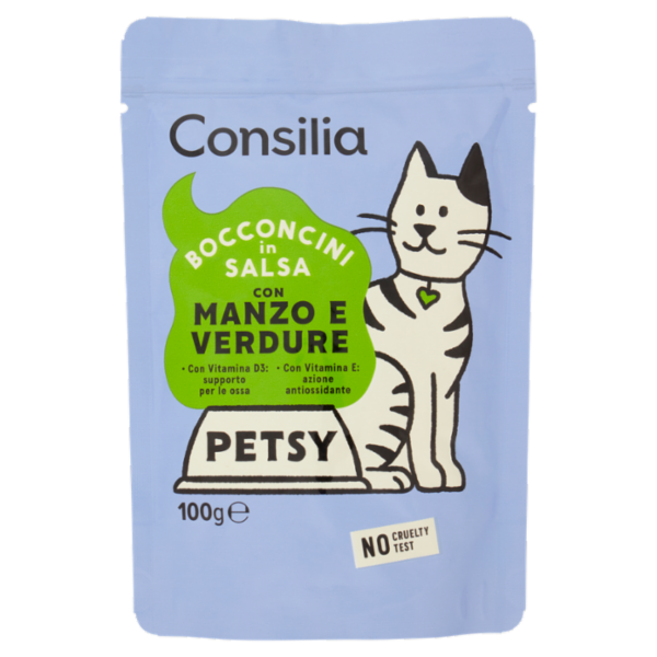 Consilia Petsy Gatto Bocconcini in salsa con Manzo e Verdure 100 g