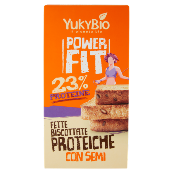 YUKYBIO Power Fit 23 % Proteine Fette Biscottate Proteiche con Semi 2 x 95 g