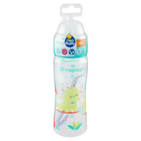 neo Baby Biberon Plastica Collo Largo 330 ml 4m+ Dino Verde