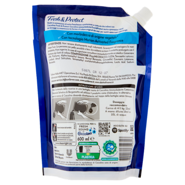 Coccolino Ammorbidente Concentrato Fresh & Protect Campanula Selvatica & Bergamotto 26 Lavaggi 600ml