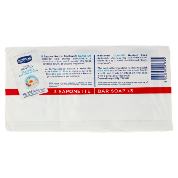 mantovani Sapone Neutro Classico con Latte di Riso 3 x 90 g