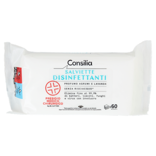 Consilia Salviettine Multiuso Disinfettanti Profumo Agrumi e Lavanda 60 pezzi