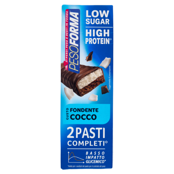 Pesoforma Barrette 2 Pasti Low Sugar Fondente Cocco, High Protein, basso impatto glicemico - 2x62g