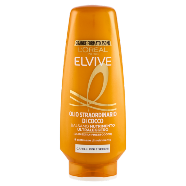 Elvive Olio Straordinario di Cocco Balsamo Nutrimento, per Capelli Fini e Secchi, 250 ml