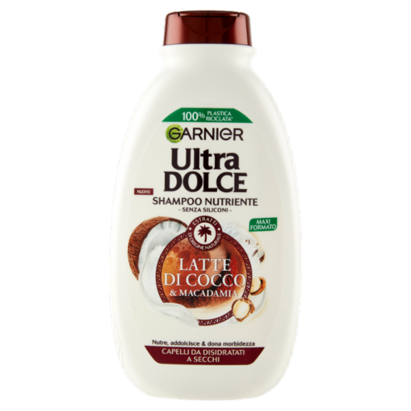 Garnier Shampoo Ultra Dolce Latte di Cocco e Macadamia, Capelli Morbidi e Setosi, 300 ml