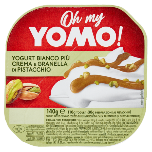 Oh my Yomo! Yogurt Bianco Più Crema e Granella di Pistacchio 140 g