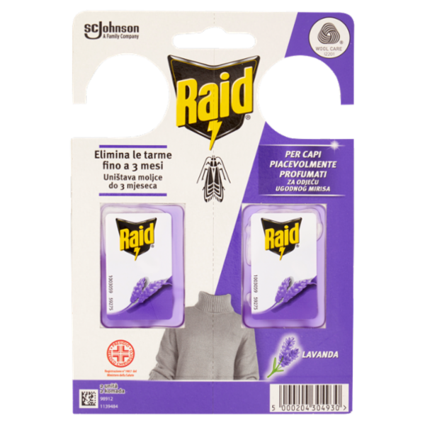Raid Anti Tarme Gel Vestiti, per Capi Piacevolmente Profumati, Fragranza alla Lavanda, 2 x 3g