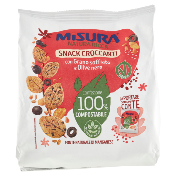 Misura Natura Ricca Snack Croccanti con Grano soffiato e Olive nere 7 x 32 g