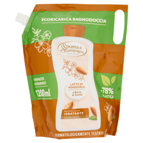 Spuma di Sciampagna Benessere Bagnodoccia crema Idratante Latte di Mandorla Ecoricarica 1200 ml
