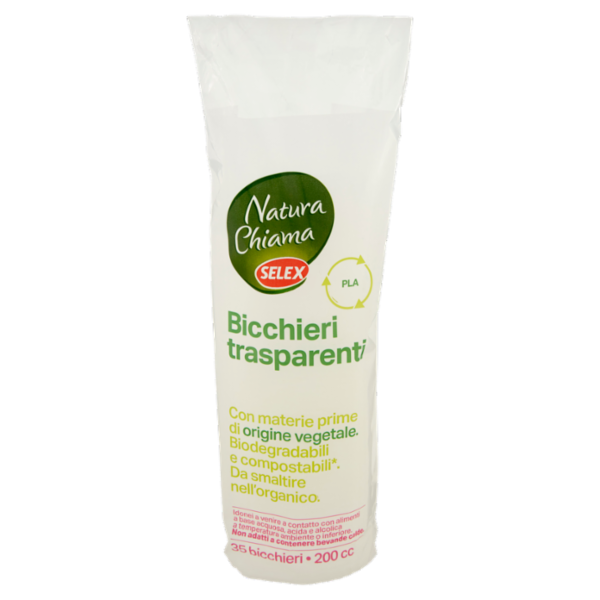 Selex Natura Chiama Bicchieri Trasparenti Eco Biodegradabili e Compostabili 200 cc 35 pezzi