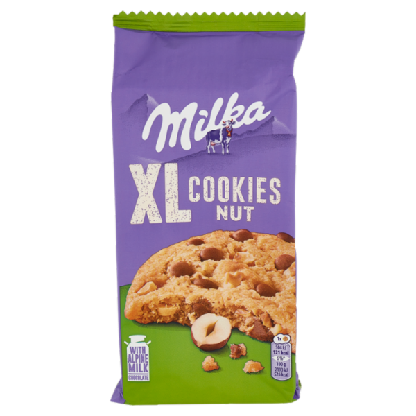 Milka XL Cookies Nut, maxi cookie con cioccolato al latte Milka e nocciole - 184g