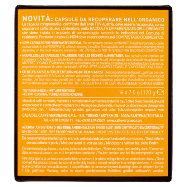 Caffè Vergnano 1882 Napoli Compostabile** Capsule Compatibili Lavazza a Modo Mio* 16 x 7,5 g