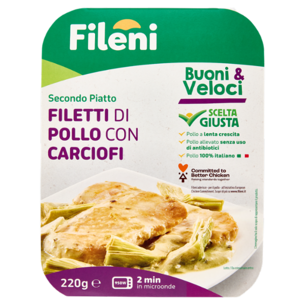 Fileni Buoni & Veloci Secondo Piatto Filetti di Pollo con Carciofi 220 g