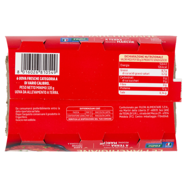 Fileni Uova da Allevamento a Terra le Marchigiane 6 Uova Fresche 320 g