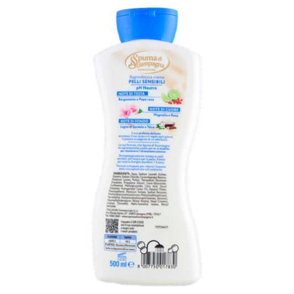 Spuma di Sciampagna Benessere Bagnodoccia crema Idratante Pelli Sensibili pH Neutro 500 ml