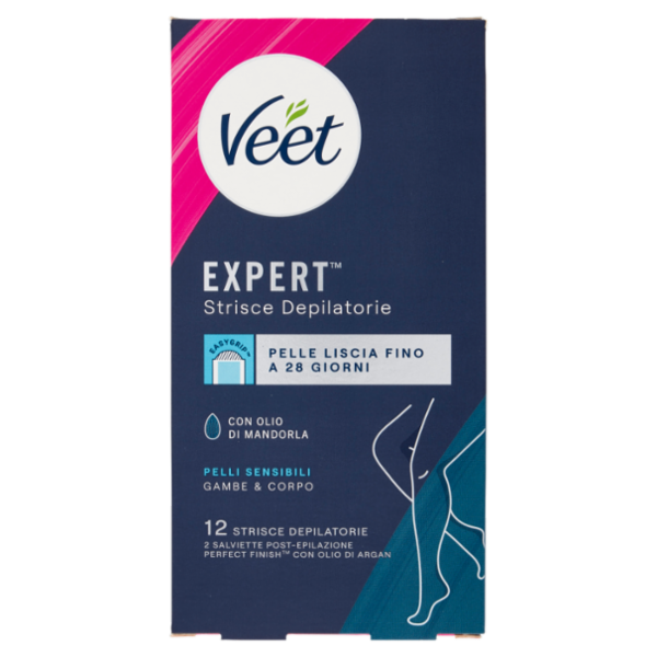 Veet Expert Strisce Corpo Pelli Sensibili, 12 strisce
