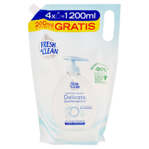 Fresh & Clean Sapone Liquido Delicato Ipoallergenico* Con Acqua Micellare Ecoricarica 1200 Ml