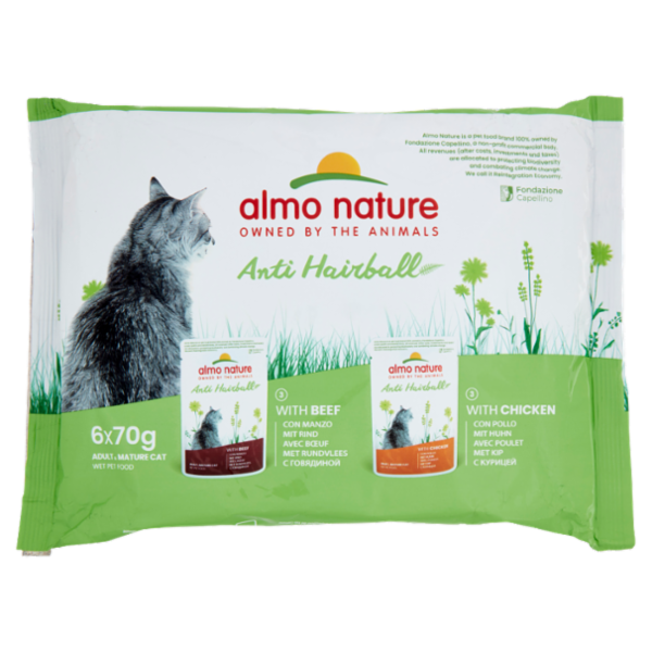 almo nature Anti Hairball Adult & Mature Cat con Manzo - con Pollo 6 x 70 g
