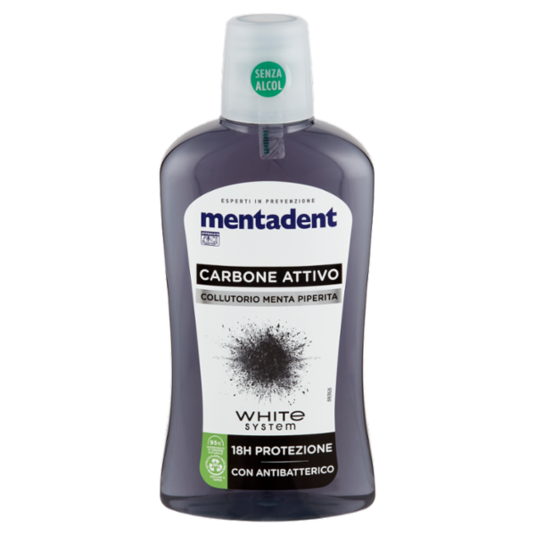 Mentadent Collutorio Menta Piperita Carbone Attivo White System 500 ml