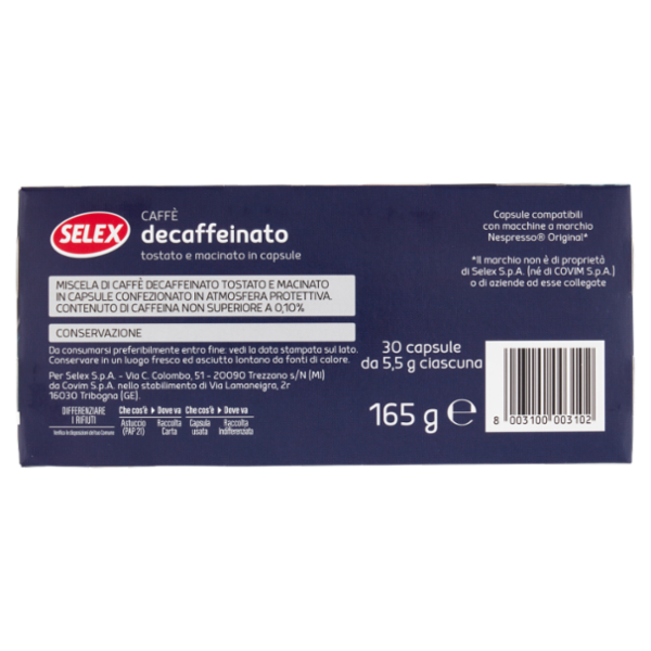 Selex Caffé in Capsule Decaffeinato Compatibili Nespresso 30 pezzi