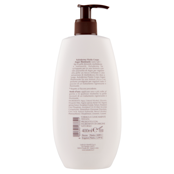 Kaloderma Illuminante Argan Fluida Corpo per Tutti i Tipi di Pelle 400 ml