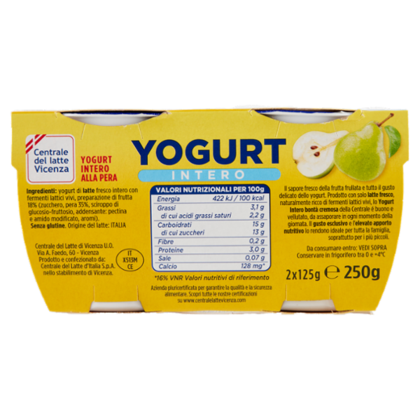 Centrale del latte Vicenza Yogurt Intero Frutta Frullata Pera 2 x 125 g