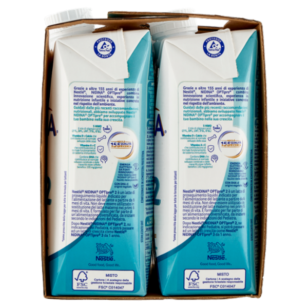 NESTLÉ NIDINA Optipro 2 Latte di proseguimento liquido da 6 mesi 4 Brick da 500ml (2L)