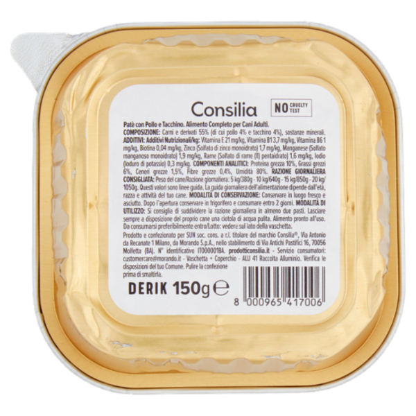 Consilia Derik Paté per Cane con Pollo e Tacchino 150 g