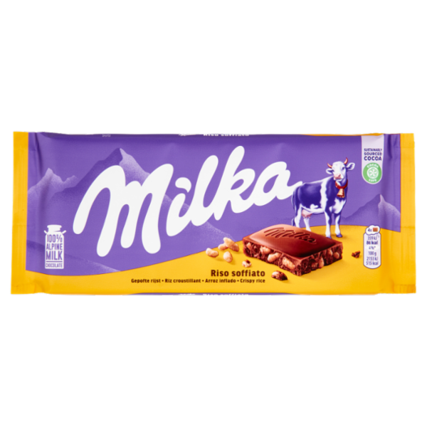 Milka tavoletta di cioccolato al latte 100% alpino con riso soffiato -  100g