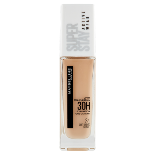 Maybelline New York Fondotinta Liquido SuperStay 30H Active Wear, Soft Bronze (34), 30 ml