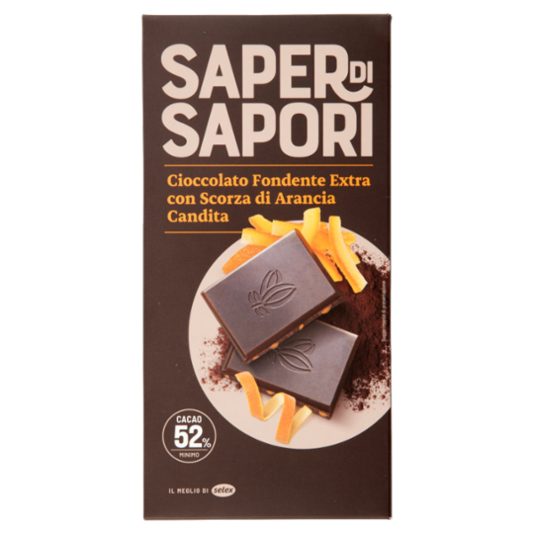 Selex Saper di Sapori Cioccolato Fondente Extra con Scorza di Arancia Candita 100 g