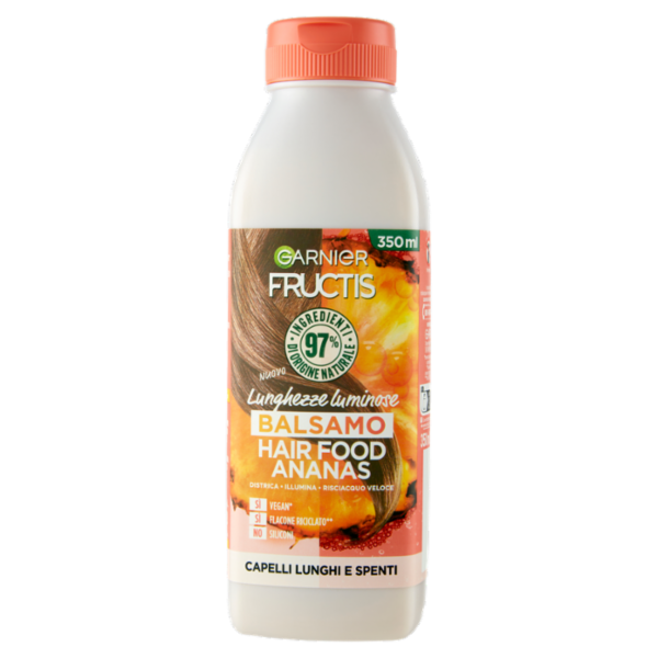 Garnier Balsamo Lunghezze Luminose Fructis Hair Food Ananas, per capelli lunghi e spenti, 350 ml