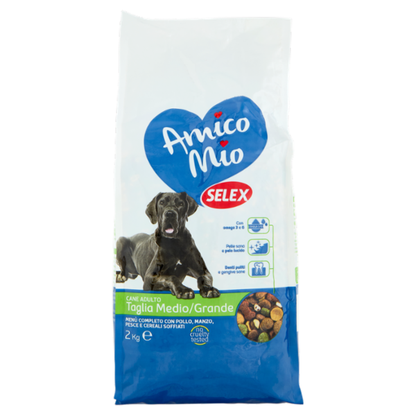 Selex Amico Mio Cane Menù Completo con Pollo, Manzo, Pesce, Mais e Riso Soffiato 2 kg