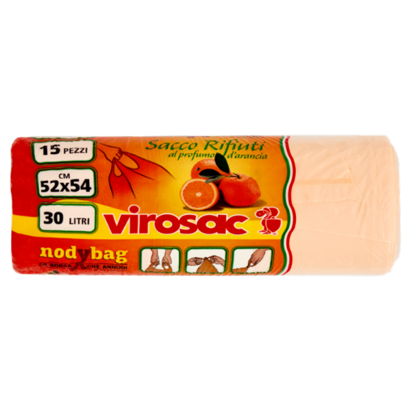 virosac nodybag Sacco Rifiuti al profumo d'arancia 52x54 cm 30 Litri 15 pz