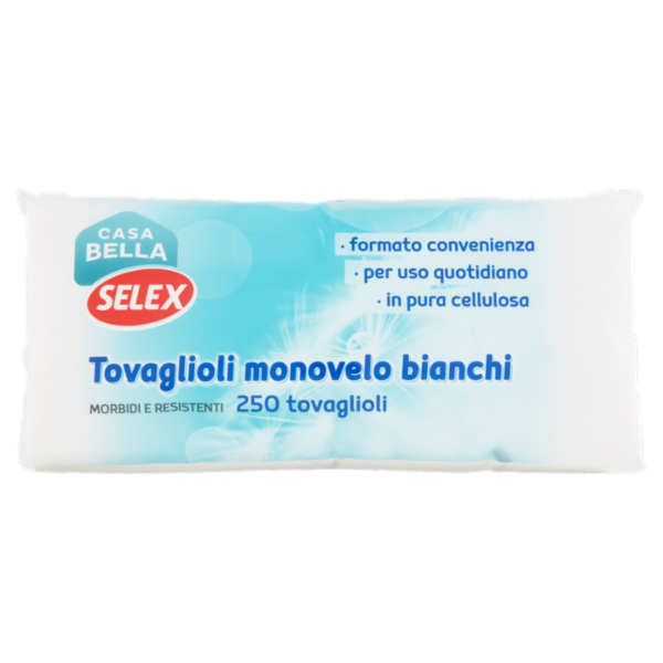 Selex Casa Bella Tovaglioli 1 Velo 33x33 cm Bianchi 250 pezzi
