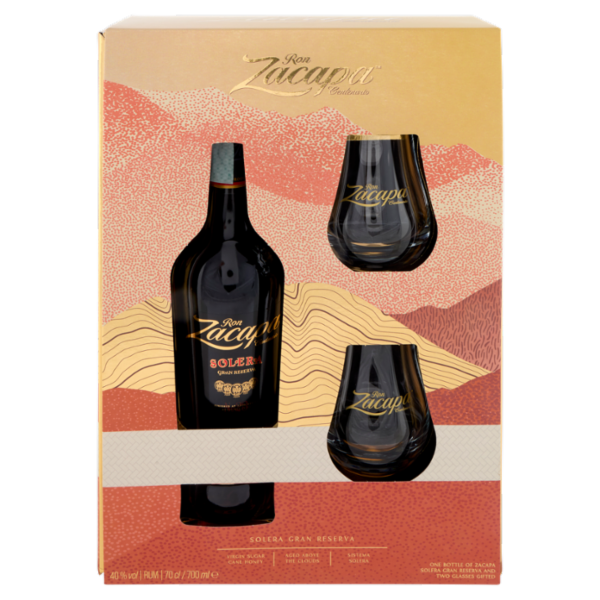 Ron Zacapa Centenario Solera Gran Reserva 70 cl + Glasses Gifted 2 pz