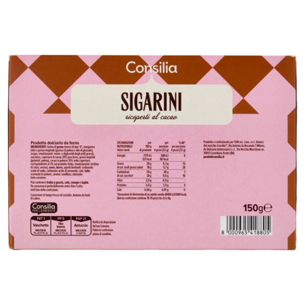 Consilia Sigarini Ricoperti al Cacao 150 g