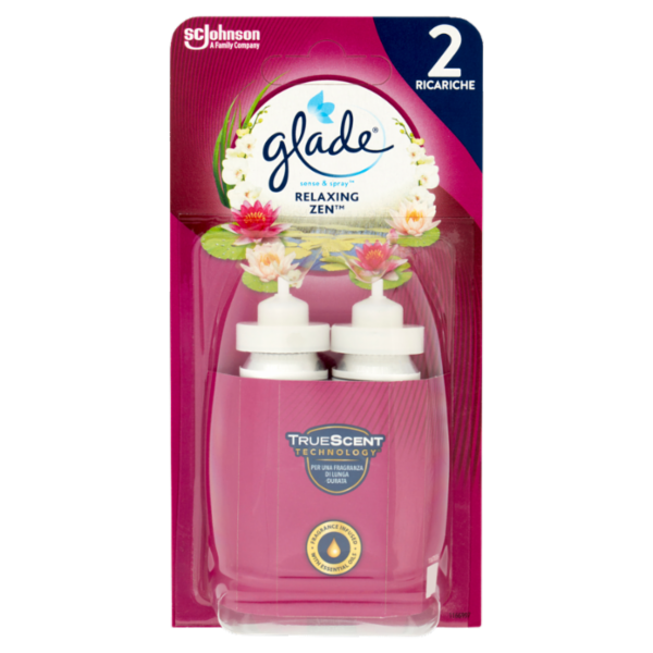 Glade Sense&Spray Doppia Ricarica, Deodorante per Ambienti con Sensore Fragranza Relaxing Zen 2x18ml