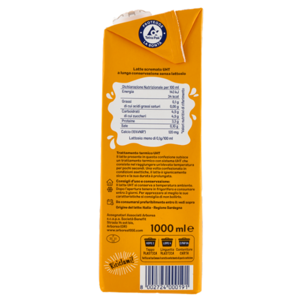 Arborea Ad Latte Scremato ad Alta Digeribilità Senza Lattosio 1000 ml