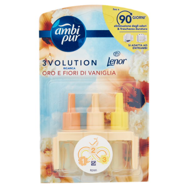 Ambi Pur Profumatore per Ambienti 3Volution, Lenor Oro e Fiori di Vaniglia, Ricarica 20ml