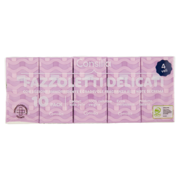 Consilia Fazzoletti di Carta 4 Veli Idratanti 10x10 pacchetti