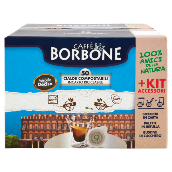Caffè Borbone Miscela Decisa Cialde Compostabili + Kit Accessori 50 x 7,2 g