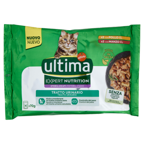 ultima Expert Nutrition Cat Sterilizzati Tratto Urinario con Pollo, con Manzo in Salsa 4 x 70 g