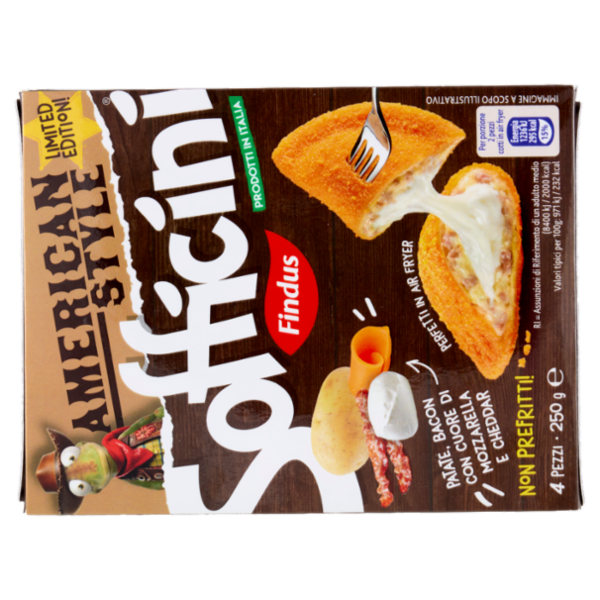 Sofficini Findus 4 Sofficini Patate, Bacon Con Cuore di Mozzarella e Cheddar 250 g