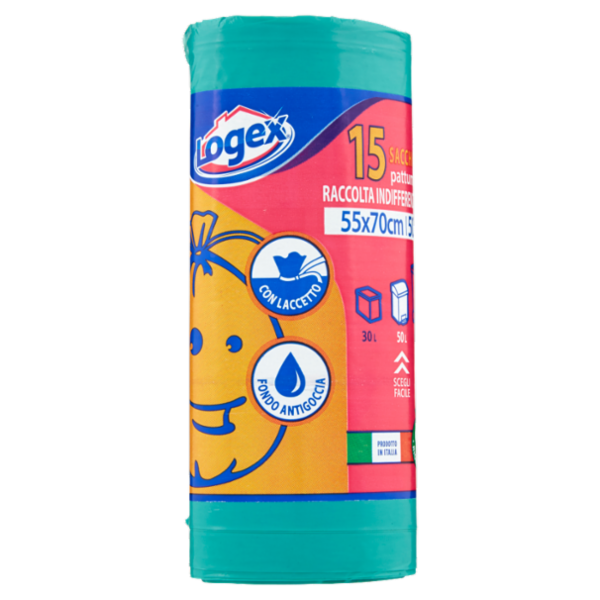 Logex Sacchi pattumiera Raccolta Indifferenziata 55x70cm 50L 15 pz