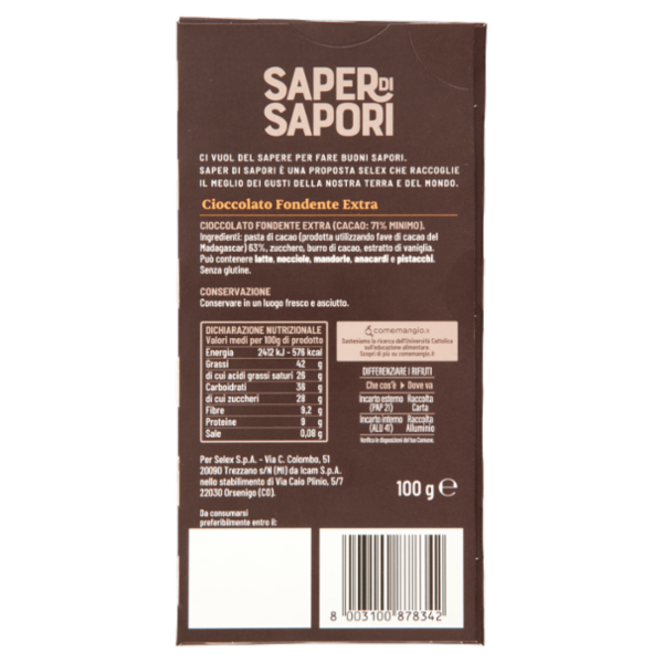 Selex Saper di Sapori Cioccolato Fondente Extra Cacao 71% Madagascar 100 g