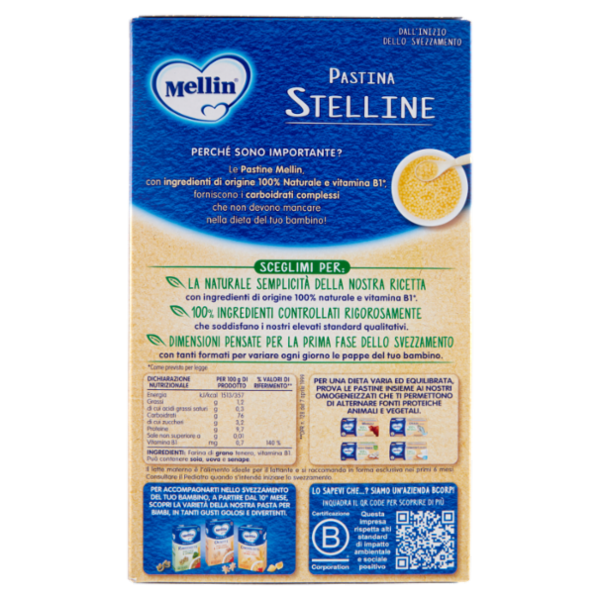 MELLIN Pastina 100% Naturale Stelline con farina Grano Tenero 320 g