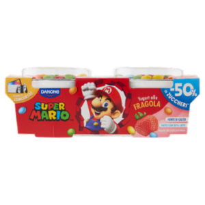 DANONE Super Mario, Yogurt Gusto Fragola Con Confettini, 2x110g