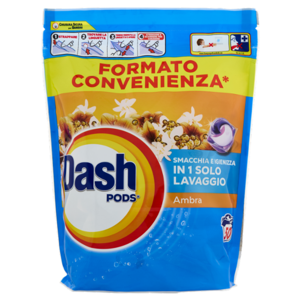 Dash Pods Detersivo Lavatrice In Capsule, Ambra, 50 Lavaggi 955 g